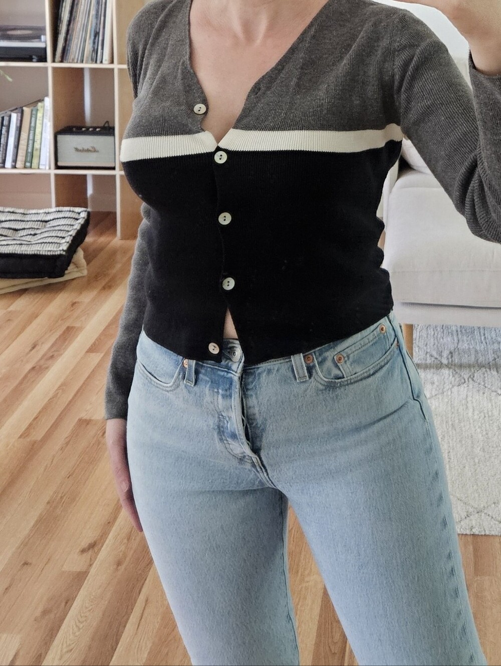 vintage 90s y2k boxy grunge goth cardi sweater colorblock whimsigoth slub boho